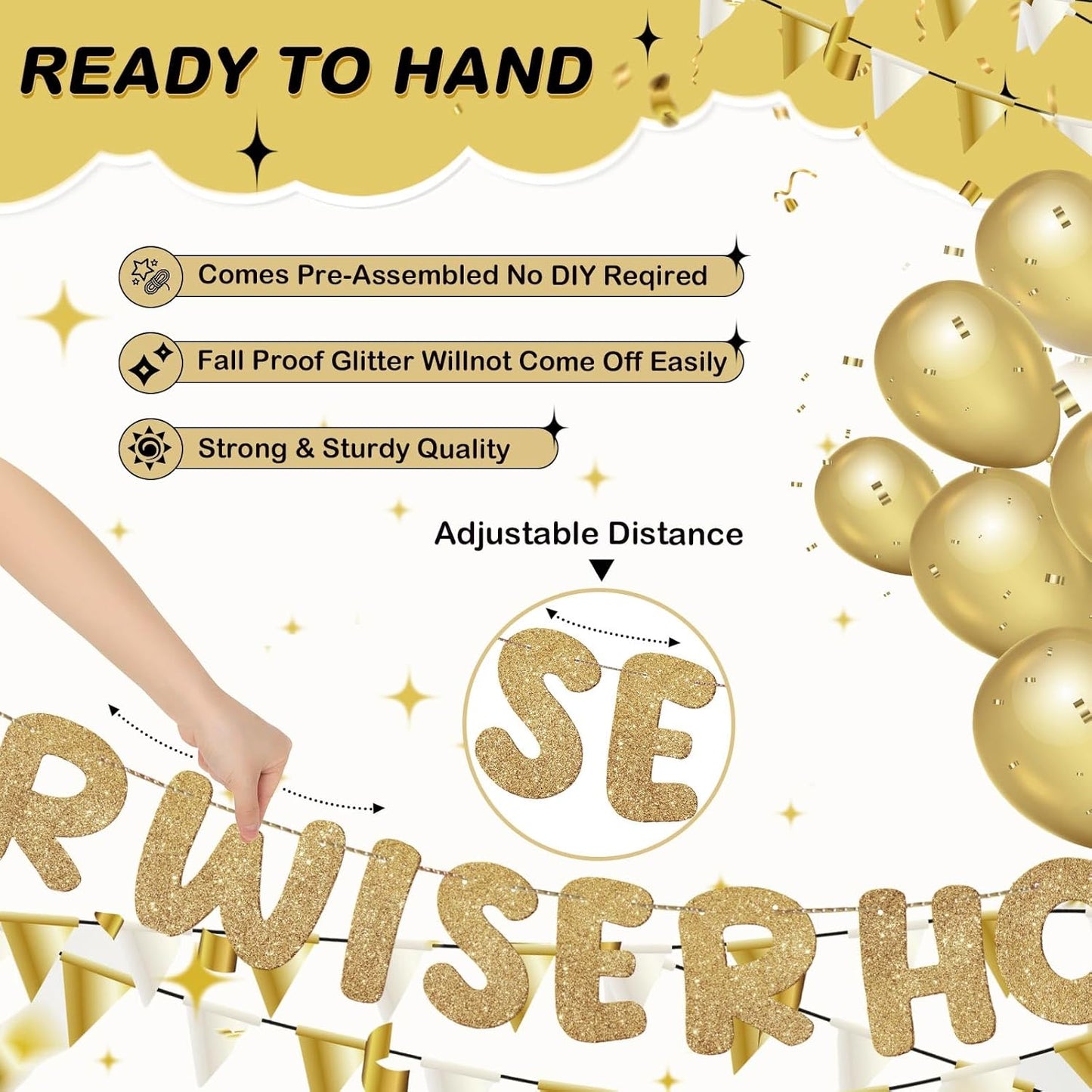 Pre-Strung “Older & Wiser” Glitter Banner