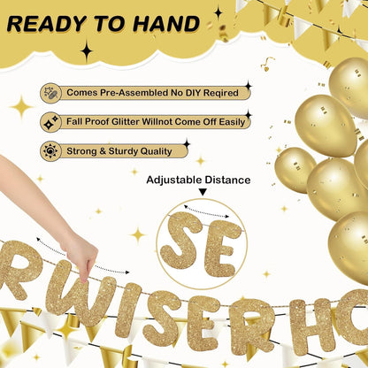 Pre-Strung “Older & Wiser” Glitter Banner