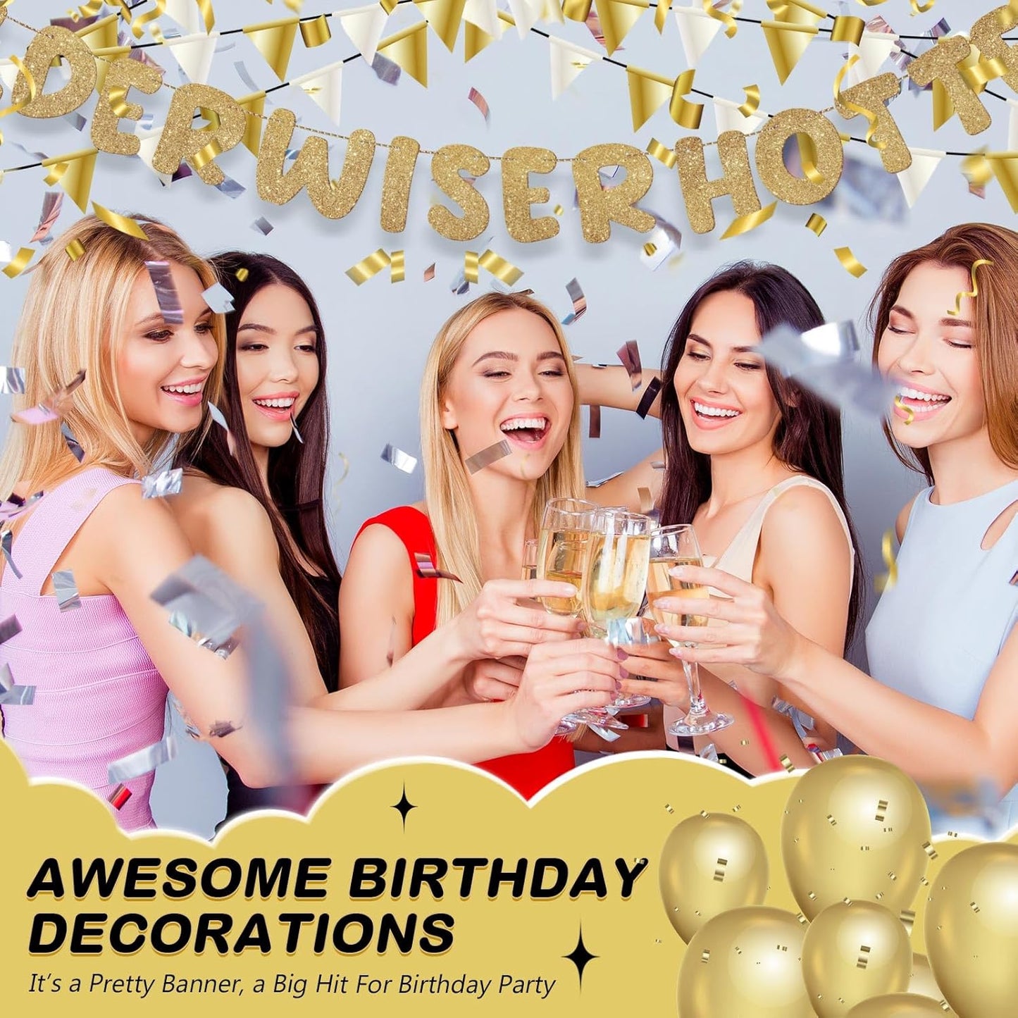 Pre-Strung “Older & Wiser” Glitter Banner