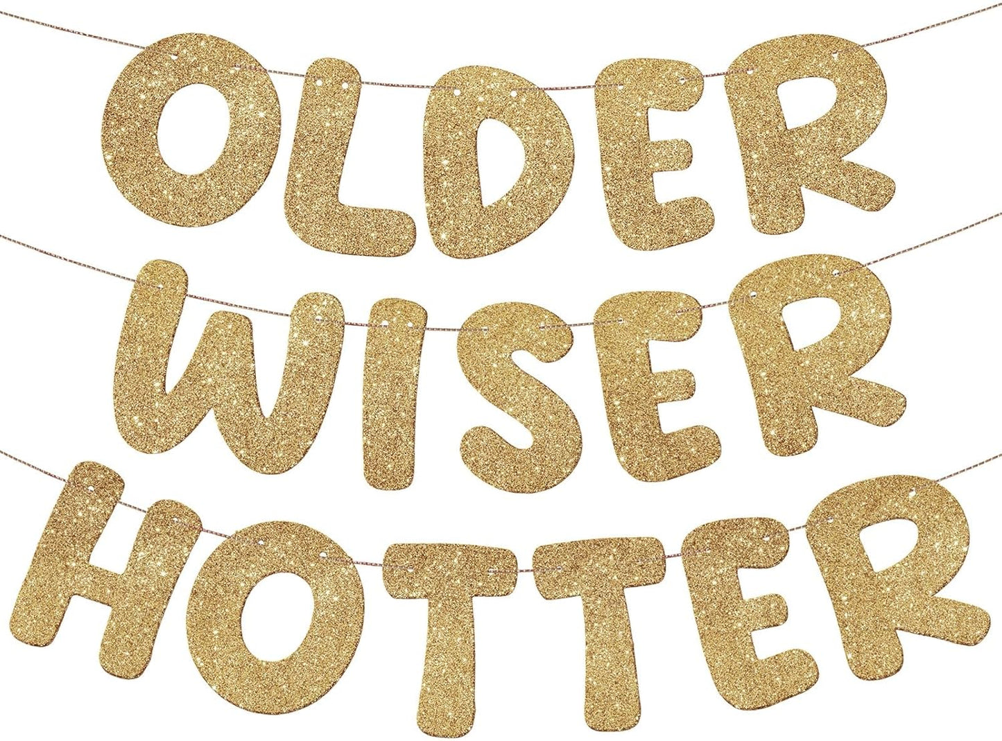 Pre-Strung “Older & Wiser” Glitter Banner
