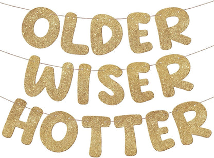 Pre-Strung “Older & Wiser” Glitter Banner